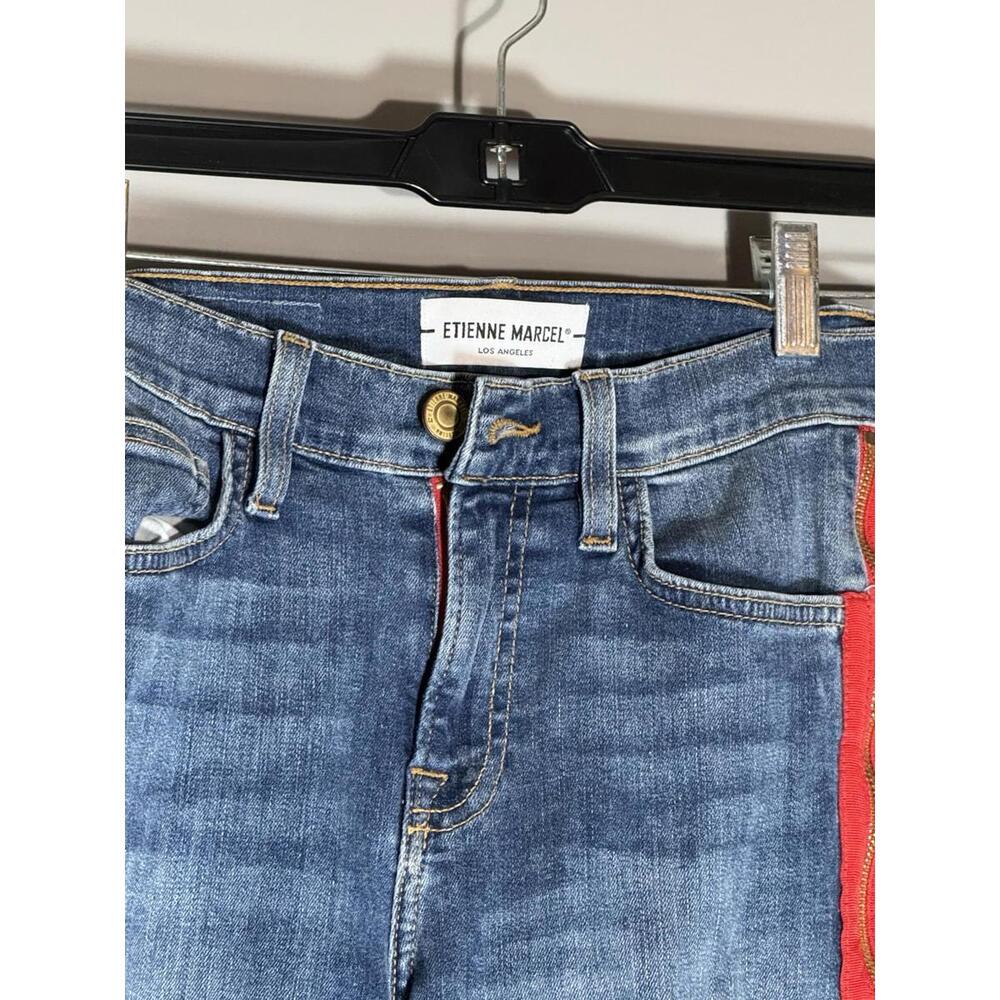 Etienne Marcel Women's Jeans Size 27 Medium‎ Wash With Red Leg Zippers